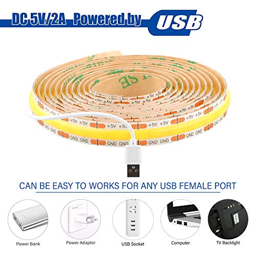 dephen 5V USB LED Light Strip 4.9ft, 4000K Daylight Under Cabinet Lighting | Soft Dotless COB String, Flexible and Cuttable, CRI 90, Sticky Plug in Tape for TV Backlight, Mirror, Bedroom, Computer, DIY - size: 4.92ft-4000K-USB