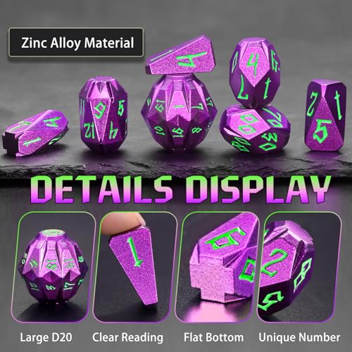 FONVGOGO Metal DND Dice Set Polyhedral for Dungeons and Dragon RPG Gift | Unique Cool Stonehenge Design,Solid D and D Dice for DND Lovers,Heavy Duty for Tabletop Role Playing Game TTRPG,Purple Green - color: S Purple Green