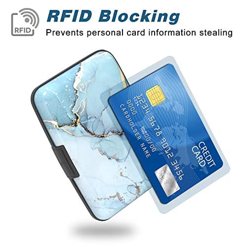 Credit Card Holder, Mini Aluminum Card Wallet RFID Blocking Slim Metal Hard Card Case for Women Men, Blue Marble - color: Blue Marble