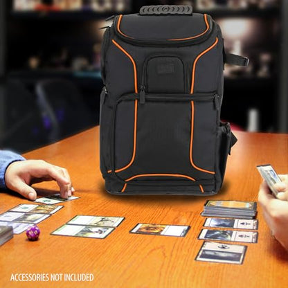 USA Gear MTG Backpack Compatible with Magic the Gathering Deck, Yu-Gi-Oh, MTG Decks & more - TCG Backpack MTG Bag with Shoulder Straps, Customizable Dividers, TCG Playmat Holder, Binder Space (Orange) - color: Orange