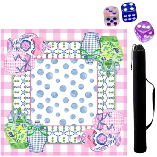 Lemon Yellow Neoprene Mahjong Mat,with 3 Free Dice & 1 Carrying Bag, Chinoiserie Anti Slip Noise Reduction Rubber Game Table Cover Multi Purpose for Mahjong, Card, Board Tile Games (39.37X39.37in, S)