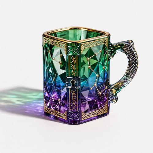 FACE N FACE Zodiac Glass Mug, 8 oz Celestial Constellation Coffee & Tea Cup with Dragon Scale Handle, Green Purple Astrology Mug, Witchy Magic Cup for Halloween Christmas Gift - color: Zodiac Glass Mug