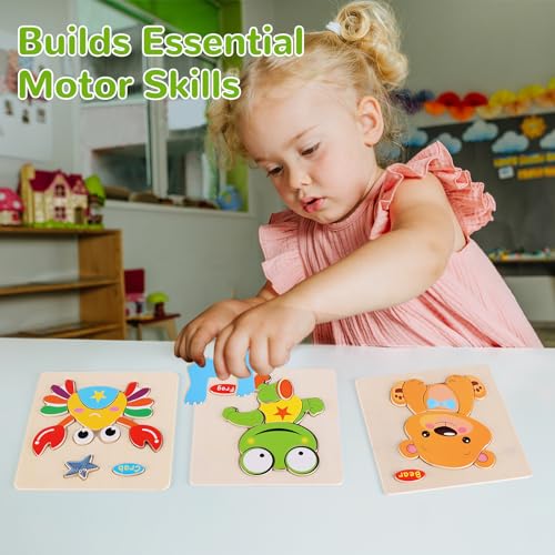 Wooden Puzzles for Toddlers 1-3, Pack of 8 Toddler Animal Puzzles Ages 2-4, Montessori Educational Animals Jigsaw Puzzles Christmas Birthday Gift for Baby Girl Boy Ages 1 2 3 4 Year Old - color: Animal Puzzle Set
