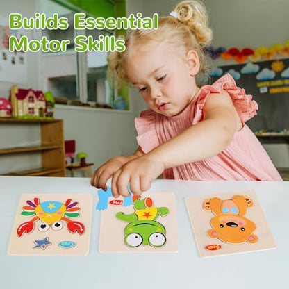 Wooden Puzzles for Toddlers 1-3, Pack of 8 Toddler Animal Puzzles Ages 2-4, Montessori Educational Animals Jigsaw Puzzles Christmas Birthday Gift for Baby Girl Boy Ages 1 2 3 4 Year Old - color: Animal Puzzle Set