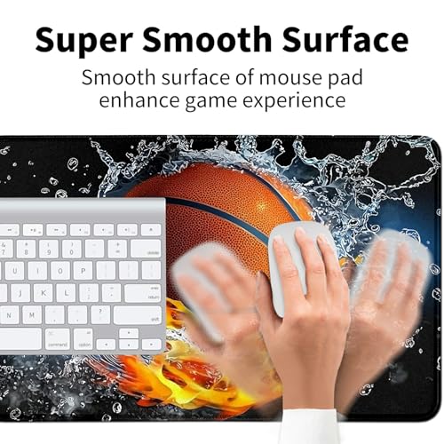 Basketball with Fire for MTG & TCG Playmat Mouse Pad,BFDHGQZC 24" x 14" Game Mat for MTG/RPG/CCG Trading Card Game Playmats Table Mat Perfect for Card Games Video Games Computer Office - color: Basketball With Fire