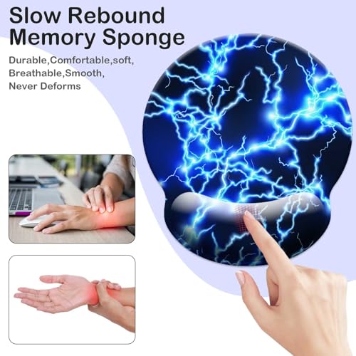 Gaming Mouse Pad Wrist Support,Ergonomic Mouse Pad with Wrist Rest,Comfortable Mousepad with Smooth Wrist Rest,Pain Relief Mouse Pads for Non-Slip Base,Computer,Laptop,Office，Home（Blue Lightning） - color: Blue lightning