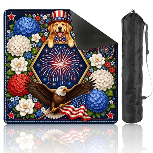Mahjong Mat with Carrying Bag 31.5" x 31.5" Non-Slip Noise Reduction Patriotic Fireworks Golden Retriever Bald Eagle Table Mat for Mahjong Board Game Tile Games Independence Day Decorations - color: Color2