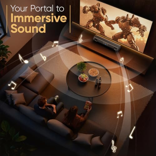 Saiyin 60W Bluetooth Sound Bar for Smart TV, TV-ARC/Optical/AUX | Clear Voice&Dual Bass Drivers, Virtual Surround Sound System, For TV/PC/Gaming/Projectors, 17 inch, Wall Mountable