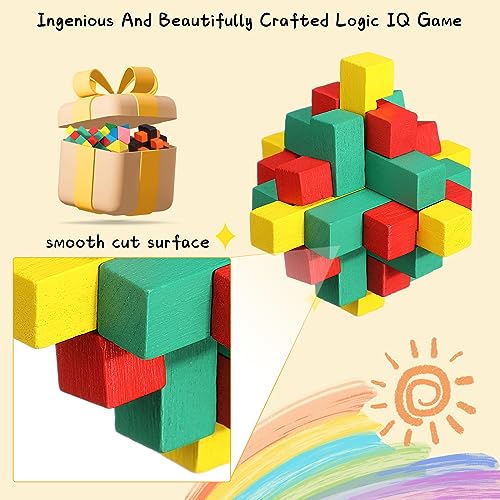 Syhood 12 Pcs Wooden Brain Teaser Puzzles 3D IQ Challenge Toy Games Logic Mind Smart Puzzle Box Lock Toy Brain Teaser Intellectual Removing Assembling Gift Set for Adults Teenagers