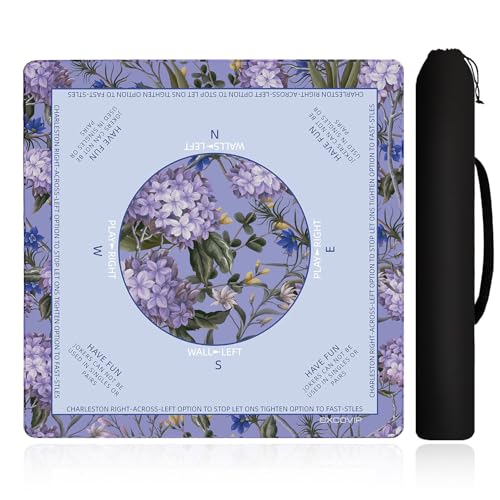 excovip Purple Mahjong Mat for Table 32.5"x32.5" with Black Carrying Bag, Mahjong Table Cloth with Rules,Noise Reduction Anti-Slip Game mat for Mahjong/Poker/Board Games/Card Games/Dominoes - color: 32.5x32.5inch-purple