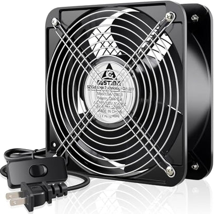 GDSTIME AXIAL 2060 Muffin Fan, 120V AC 200mm x 60mm High Airflow Dual Ball | 110V 115V, ON/OFF Switch, Heavy-duty Aluminum, 200x200x60mm, for Chicken Coop, Shed Cooling Ventilation, Freezer Replacement - size: 200x200x60mm