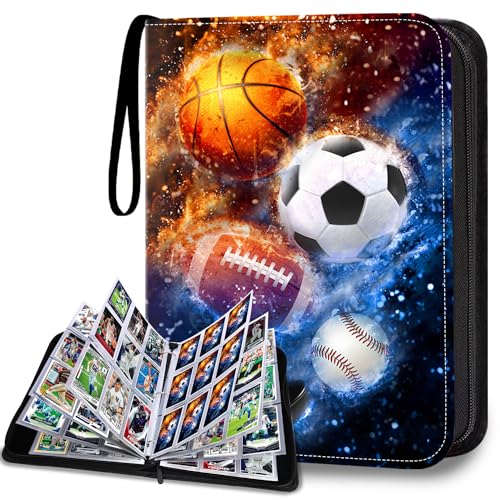 900 Pockets Sports Card Binder, Sports Trading Cards Display Case with Sports Card Sleeves Card Holder Protectors Set for Football Baseball Basketball Soccer Sports Cards Collector Album - color: Sports Card Binder 900, size: 900 Cards
