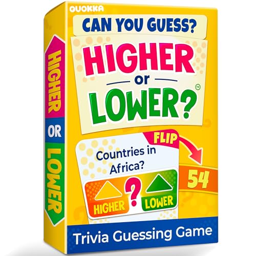 QUOKKA Trivia Board Games for Kids and Adults – Family Board Games for Family Game Night – Higher or Lower Trivia Cards for Kids 8-12 – Guess Fun Questions – Educational Card Game for Families&Teens - color: Classic