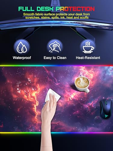 TopMade Wireless Charging Mouse Pad, RGB Gaming Mousepad, 35.4" x 15.8" Extra Large Waterproof Keyboard Desk Pad, Computer Desk Mat, Red Nebula (Includes 20W PD Power Adapter & 6.56ft Woven Cable) - color: RGB Red Nebula-35.4"x15.8"-with Adapter