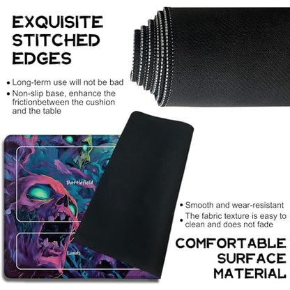 Playmat for MTG Fantasy Skull Magic Play Mat 24x14 Inch Card Game Mat for Magic The Gathering TCG PTCG Playmat with Free Storage Bags Non-Slip Backing and Stitched Edge - color: Fantasy Skull With Zones