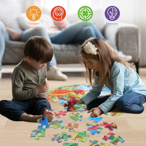 Civaner 70 Pieces Floor Puzzles Round Large Puzzles for Kids Ages 3-5 5-8 Jumbo Jigsaw Puzzle Educational Gifts for Toddlers Girls Boys Baby Shower Holiday Birthday(Jurassic Dinosaur) - style: Jurassic Dinosaur