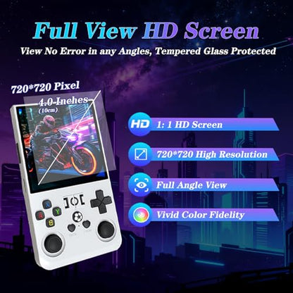 R36MAX 4000mAh Portable Rechargeable Handheld Retro Game Console,Handheld Retro Game Console with 64G TF Car,4.0-inch Screen,Feminine+Masculine Colors Easy Install for Travelers,White - color: Snow White