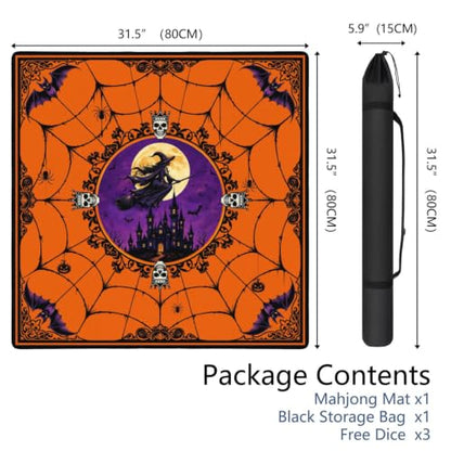 Orange Halloween Mahjong Mat for Table, 31.5*31.5in Anti Slip Mahjong Table Cover, Noise Reduction, Neoprene Mah jongg Mat with Carrying Bag & 3 Dices, Witch Scary Holiday Poker Board Tile Games Mats - color: Halloween01