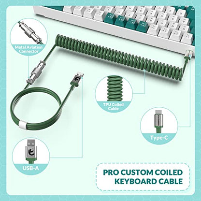 ZIYOU LANG RK-T8 Wired 65% Mechanical RGB Gaming Keyboard-Green/White | Rainbow Backlit,Anti-ghosting,TKL,Mini 68 Key,Custom Coiled C to A Cable,Tactile Blue Switch for PS4 PS5 Xbox PC Mac Gamer - color: Green White, size: 65% Keyboard