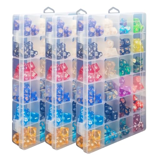 3 Pack DND Dice Storage Box Each 24 Grids Polyhedral Dice Organizer with Removable Dividers Holding Up to 2400 Dices Small Craft Containers for Dice Collectors or RPG D&D Games (Three Box) - size: Three Box