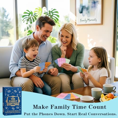 Family Conversation Cards - 55 Questions for Family Bonding, Kids & Adults | Fun Conversation Starters, Meaningful Family Game for Dinner Table, Road Trips & Quality Time - color: Family Edition