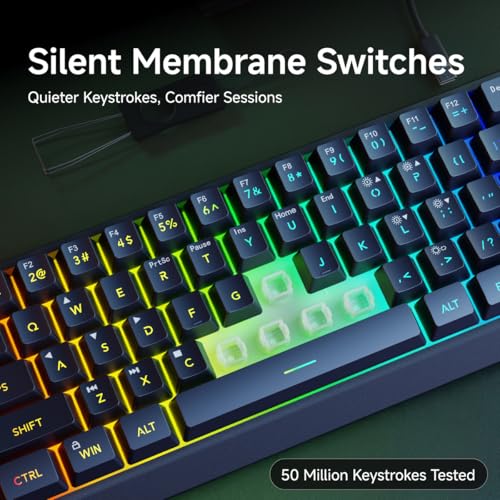 SEUNKWANG F61 60% Gaming Keyboard Wired, RGB Backlit Membrane Keyboard with PBT Keycaps, Compact Design, Lanyard Wired Keyboard for Mac/Win (Black, Wired) - color: Black