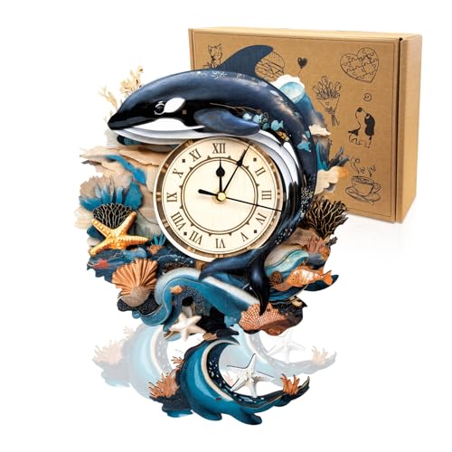 Cutywood 3D Wooden Puzzles for Adults-Killer Whale Clock Puzzle-Adult Craft | 3D Puzzle/Puzzle Clock/Killer Whale Lover Gifts/DIY Wooden Puzzle/Working Clock/Desk/Wall Decor/Creative Gifts for Adult&Teen - color: Killer Whale Clock