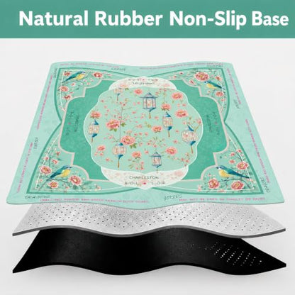 Mahjong Mat 31.5x31.5 Inch, Non-Slip Rubber 3mm American Mahjong Mat with Rules, Lantern Hand-Painted Look Noise Reducing Game Neoprene Mat for Table (Floral Lantern) - color: Floral Lantern