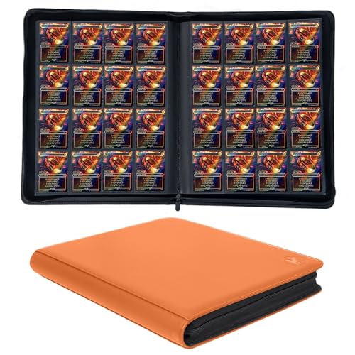1000+ Pockets Trading Card Binder, 16-Pocket Card Ablum Compatible with MTG,Sports Cards & Other Standard Size Trading Cards (Orange) - color: Orange