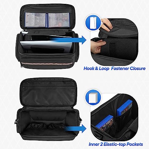 LoDrid Travel Carrying Case Compatible with PS5/PS5 Slim/PS4/PS4 Pro, Black | Protective Gaming Bag with Handle and Shoulder Strap for Console and 15.6" Laptop