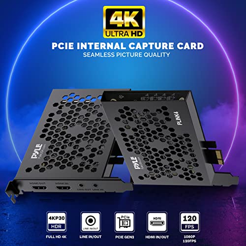 Pyle Live Gamer HDMI 4K Live Record and Stream, Multi Video Format Support, Audio-VideoLine in/Out, Super High Speed, Real Time Gameplay, Conference Live Broadcast, PCI-E Gen2 - PLINK4 - style: Video PCI-E Card