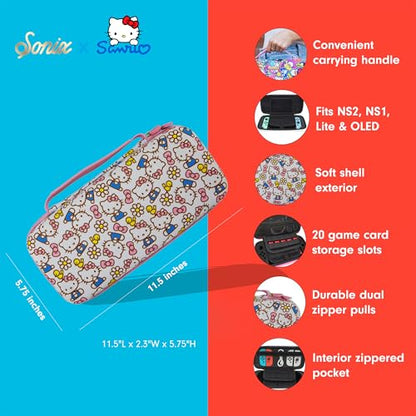 Sonix x Sanrio Carrying Case for Nintendo Switch 2, Switch 1, Lite, OLED, Protective Travel Case with Game Cartridge Storage | Hello Kitty Pink Bows - color: Hello Kitty Pink Bows