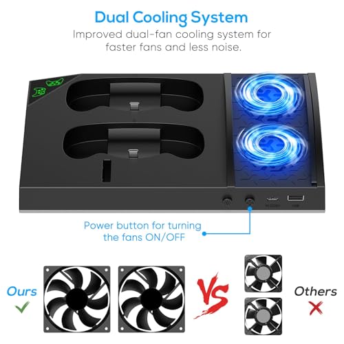 Upgraded RGB Cooling Fan Charge Stand for Xbox Series S Console &Controller | Dual Charger Dock Cooler System Stand with 15 Colorful Light Modes Accessories with 2*1400mAH Rechargeable Battery, Black - color: Black