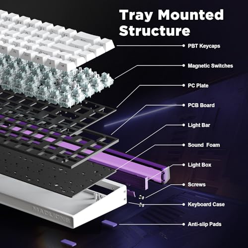 Mad Nano68 Rapid Trigger Custom Mechanical Keyboard with Hall Effect Magnetic Switch,8K Hz Polling Rate,Side-Printed PBT Keycaps, RGB Backlit 60% QMK Wired Keyboard for Mac/Win - color: White