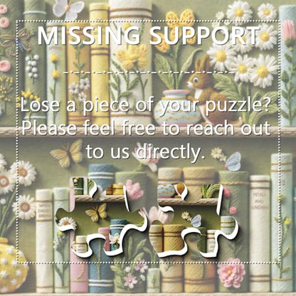 Spring Floral Bookshelf Puzzles for Adults 1000 Pieces, Challenging Bunny Garden Library with Flower and Butterfly, Vintage Botanical Book Spine Aesthetic Art Jigsaw Puzzle