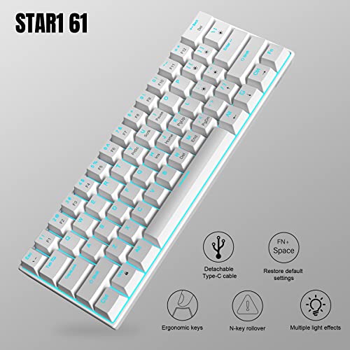 MageGee 60% Mechanical Keyboard, Gaming Keyboard with Blue Switches and Sea Blue Backlit Small Compact 60 Percent Keyboard Mechanical, Portable 60 Percent Gaming Keyboard Gamer(White)
