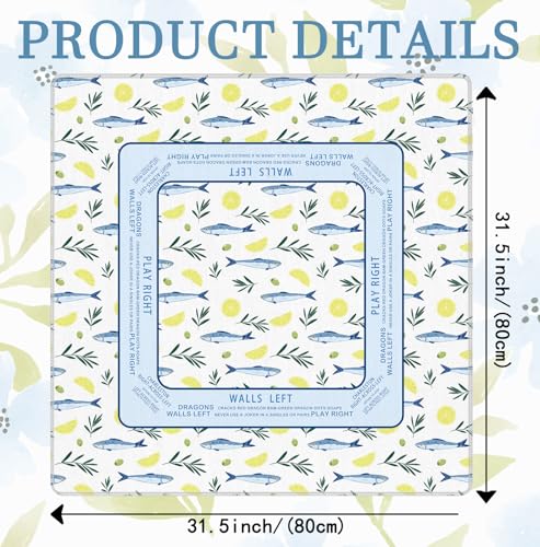 Blue Nautical Coastal Beach Sardine Lemon Mahjong Mat 31.5" x 31.5", Non-Slip Noise Reduction Mahjong Table Cover Accessories Supplies for Dominoes Poker Card Board and Tile Games Gifts - color: Blue Nautical Coastal Beach Sardine