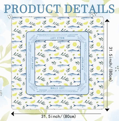 Blue Nautical Coastal Beach Sardine Lemon Mahjong Mat 31.5" x 31.5", Non-Slip Noise Reduction Mahjong Table Cover Accessories Supplies for Dominoes Poker Card Board and Tile Games Gifts - color: Blue Nautical Coastal Beach Sardine