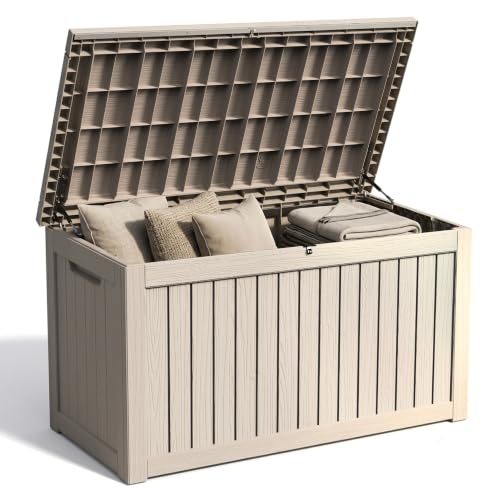Outdoor Storage Box, 270 Gallon Waterproof Deck Box [Upgraded 3.0], Super-Sized Gas-Spring Resin Trunk for Large Seat Pillows, Heavy-Duty Lockable Backyard Storage Sofa, Garden Lawn, Grey - color: Grey, size: 270 Gallon 3.0