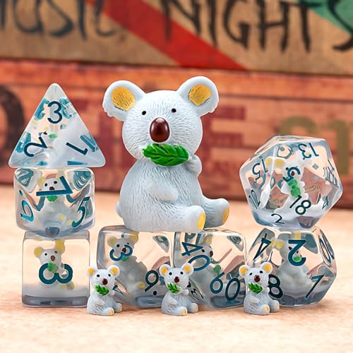 DND Resin Koala Dice Set, D&D Polyhedral Dice for Dungeons and Dragons RPG, MTG Role Playing Games D and D Dice 7pcs D20 D12 D10 D8 D6 D4 - color: Koala