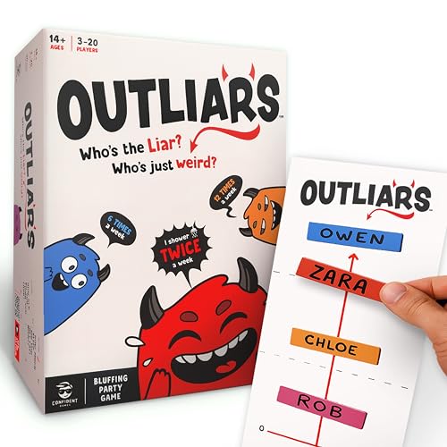 CONFIDENT? Outliars Party Game - Hilarious Game of Deception, Secrets & Lying, Family Fun Board Game for Teens & Adults, Ages 14+, 3-20 Players, 20 Minute Playtime | Hilarious Game of Deception, Secrets & Lying, Family Fun for Kids & Adults, Ages 14+, 3-2