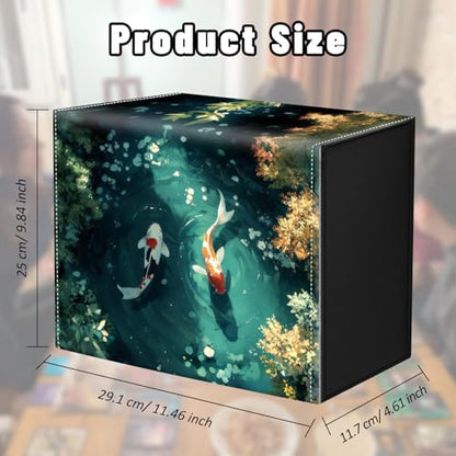 DEGDFSGR Card Game Storage Box for TCG MTG Commander Deck Box MTG Card Box Organizer Trading Card Case Magnetic Closure Creative Pattern Up to 2400 Cards, Green Pond Red White Koi Fish - color: Green Pond Red White Koi Fish