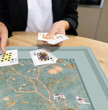 Turquoise Floral Bird Chinoiserie Mahjong Mat 31.5 x 31.5 Inch, Traditional Chinese Flower Non-Slip Noise Reduction Mahjong Table Mat for American Mah Jong Poker Card Board Games Dominoes - color: Turquoise Floral Bird