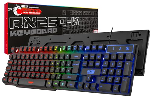 Orzly Gaming Keyboard RGB USB Wired Rainbow Keyboard Designed for PC Gamers, PS4, PS5, Laptop, Xbox, Nintendo Switch, RX-250 Hornet Edition - color: Black