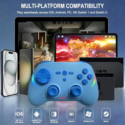 Joso Mobile Gaming Controller, Wireless Game Controller for iPad/Tablet/iPhone/Android/Switch/Switch 2/Lite/OLED/PC, Handheld Gamepad with Hall Effect Joysticks/Triggers/6-Axis Gyro - Blue - color: Blue