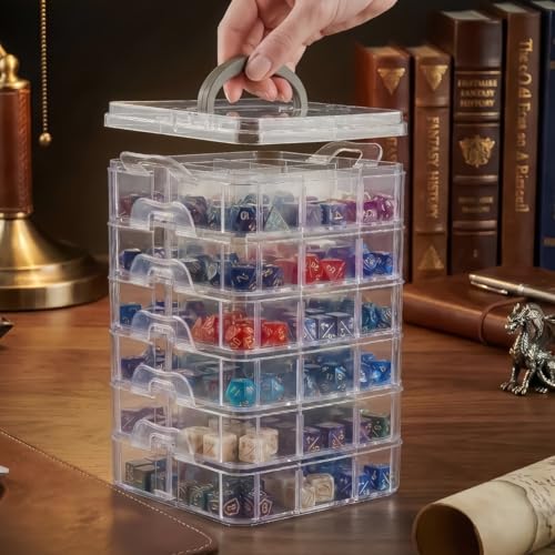 PUGED DND Dice Storage Box with Removable Dividers Polyhedral Dice Plastic Organizer Holding Up To 1800 Dices Craft Bead Compartment Container for Sewing, Jewelry, Art, DIY (6 layers) - size: 6 layers