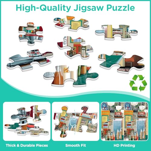 Jigsaw Puzzle 500 Piece for Adults,Fun Colorful Summer Iced Drinks Puzzles | Retro Soda Shop Diner Puzzles Letter on Back,Nterlock Perfectly Frameable,Challenging Perfect Birthday Party Gifts,20.5x15 In - style: Quiet Bar