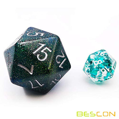 Bescon Glitter Jumbo D20 38MM, Big Size 20 Sides Dice Glitter Turquoise Green, Big 20 Faces Cube 1.5 inch - color: Glitter Turquoise Green