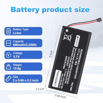 2pack HAC-006 Battery for Switch Joycon Controller Replacement for Nintendo | Compatible with Nintendo Switch Left & Right Joy Con Controller Battery Pack Lithium Ion 3.7V 600mAh Joy-Con HAC-015 HAC-016
