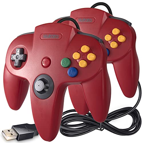 KIWITATA 2 Pack Classic N64 USB Controller, Retro N64 Wired Remote PC Emulator Game Controller Joystick for Windows PC & Mac Raspberry Pi Red - color: Red